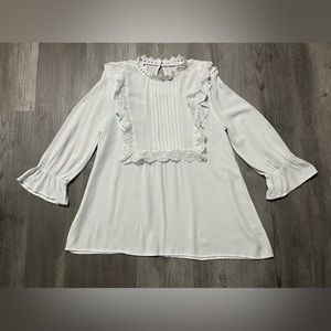 blu pepper White 3/4 Sleeve Blouse w Lacy Trim - Size Juniors Large
